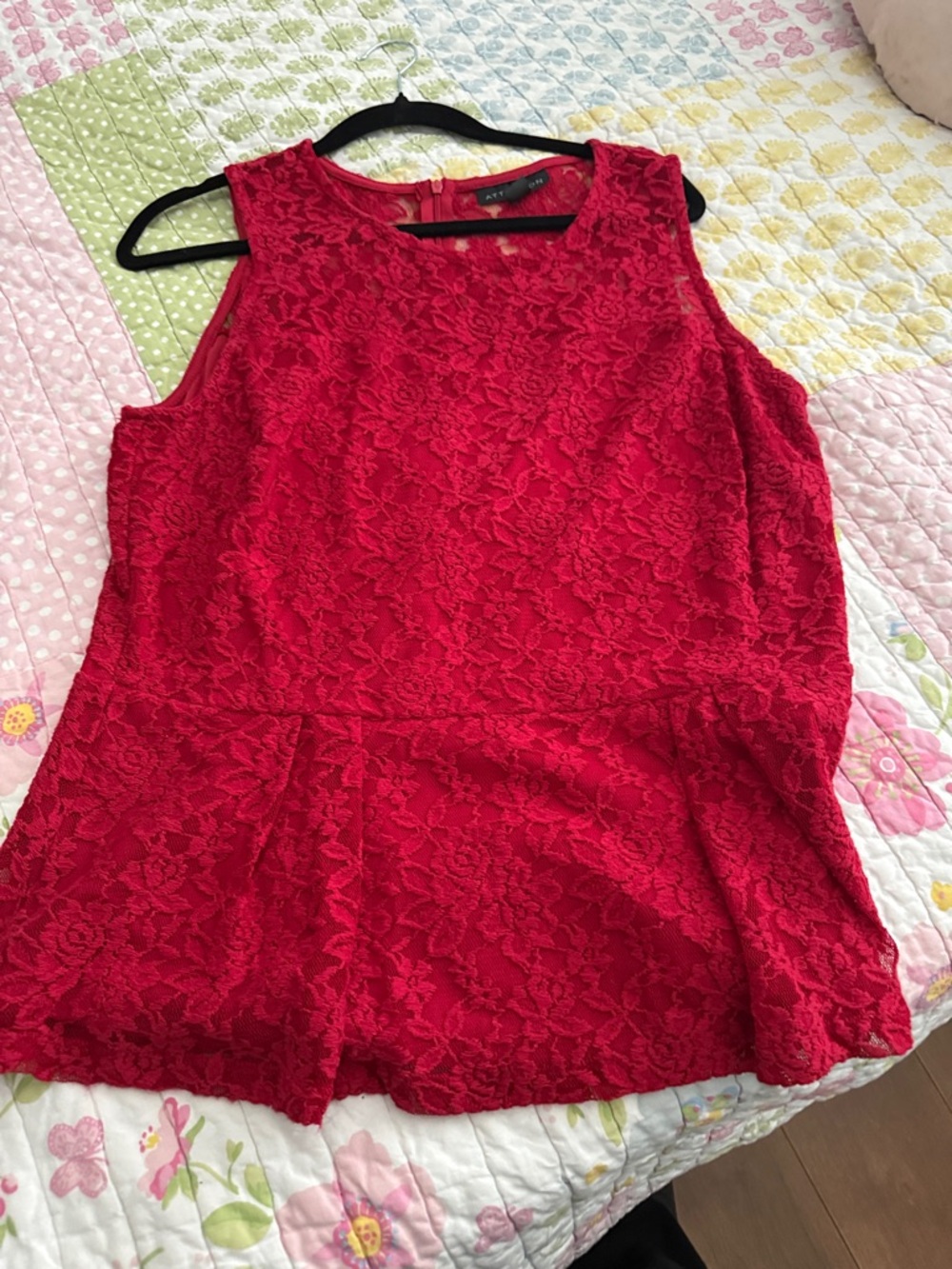 attention Red Lace Peplum Tank Top